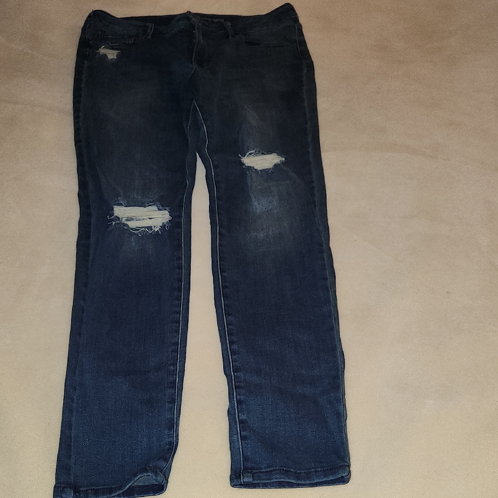 New York & Company Dark Blue Ripped Skinny Jeans